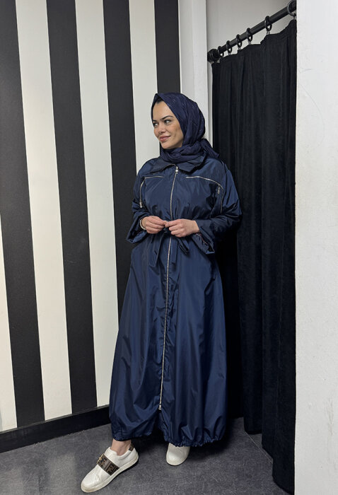 MissWhence Gögüsten Fermualı Pardesü LACİVERT - 2