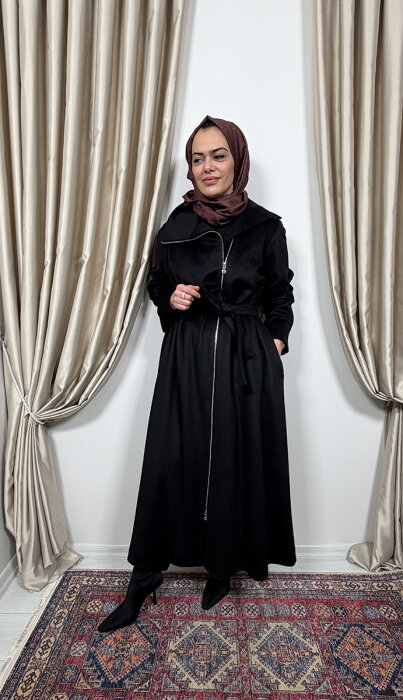 MissWhence Gögüsten Fermualı Pardesü SİYAH - 3