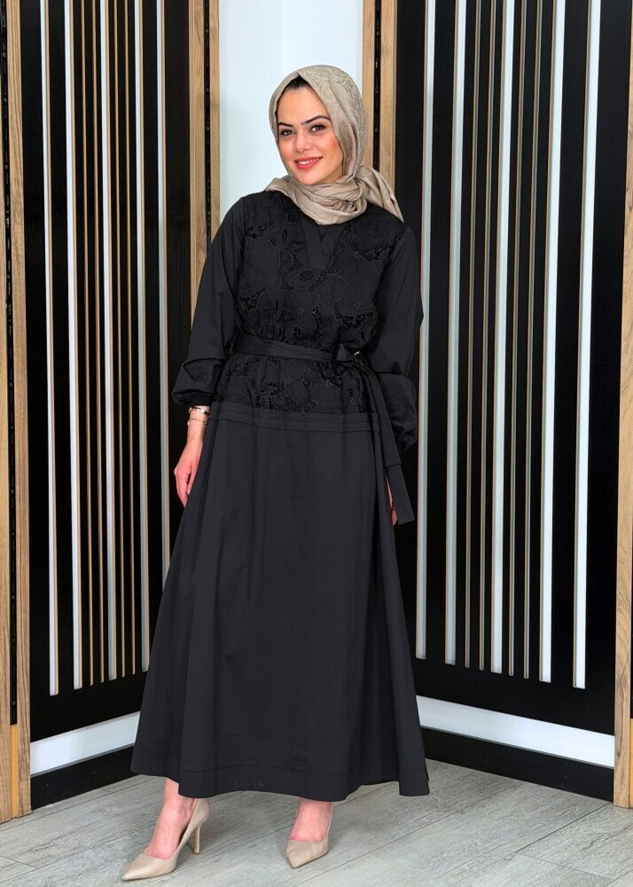 MissWhence Güpür Detaylı Elbise SİYAH