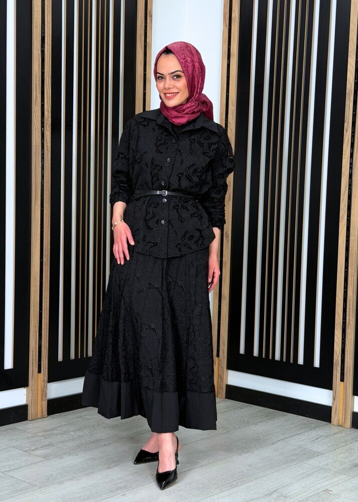 MissWhence Güpürlü Etekli Takım SİYAH - 3