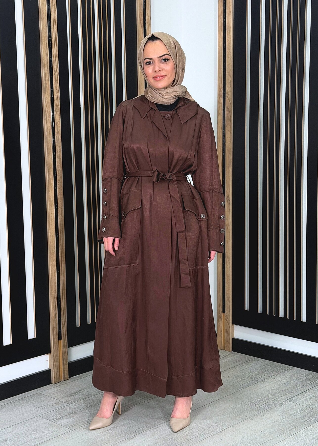 MissWhence Kapüşonlu Kuşaklı Pardesü KAHVE - 3