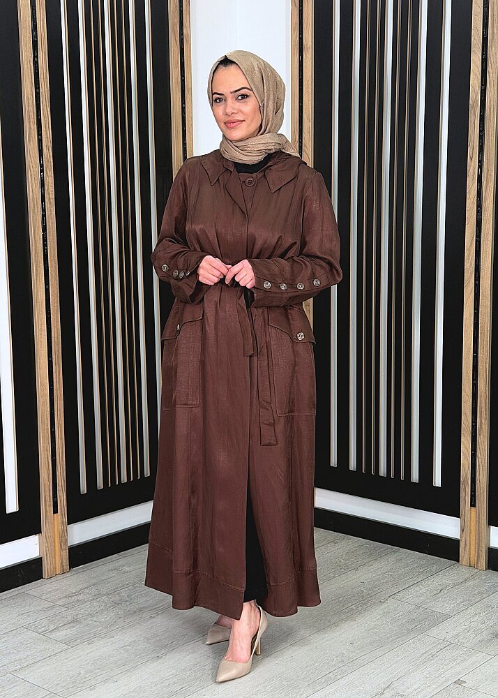 MissWhence Kapüşonlu Kuşaklı Pardesü KAHVE - 2