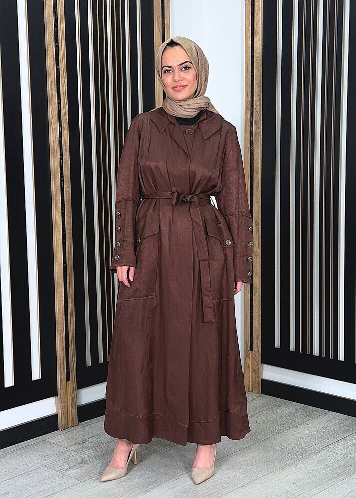 MissWhence Kapüşonlu Kuşaklı Pardesü KAHVE