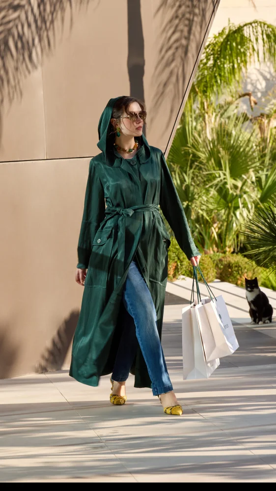 MissWhence Kapüşonlu Kuşaklı Pardesü YEŞİL