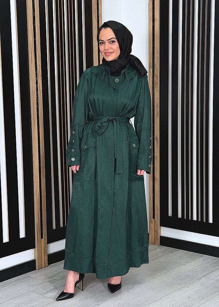 MissWhence Kapüşonlu Kuşaklı Pardesü YEŞİL - 3