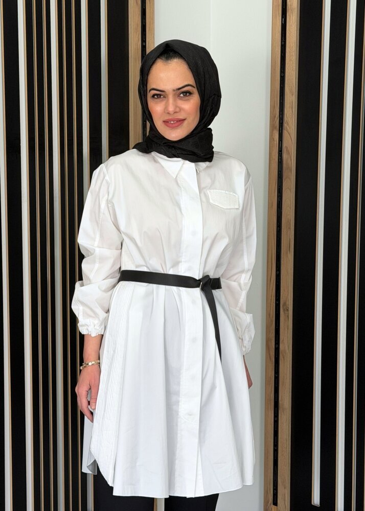 MissWhence Kemerli Gömlek BEYAZ