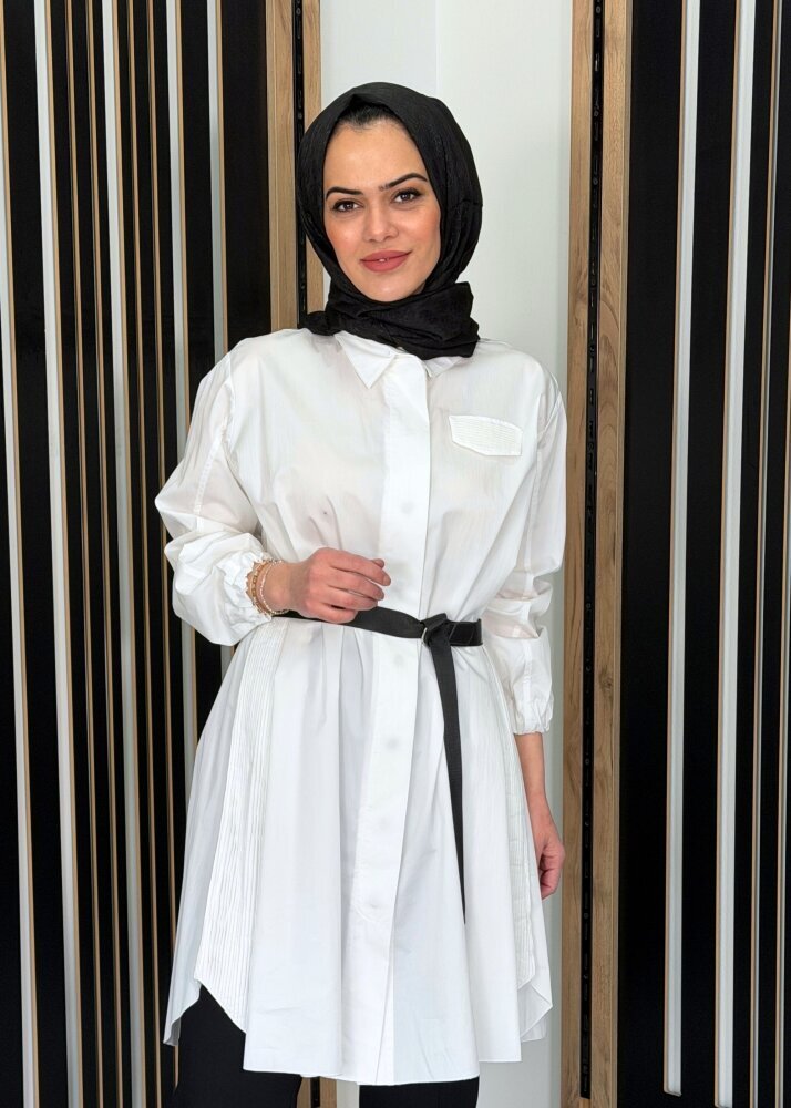 MissWhence Kemerli Gömlek BEYAZ - 2