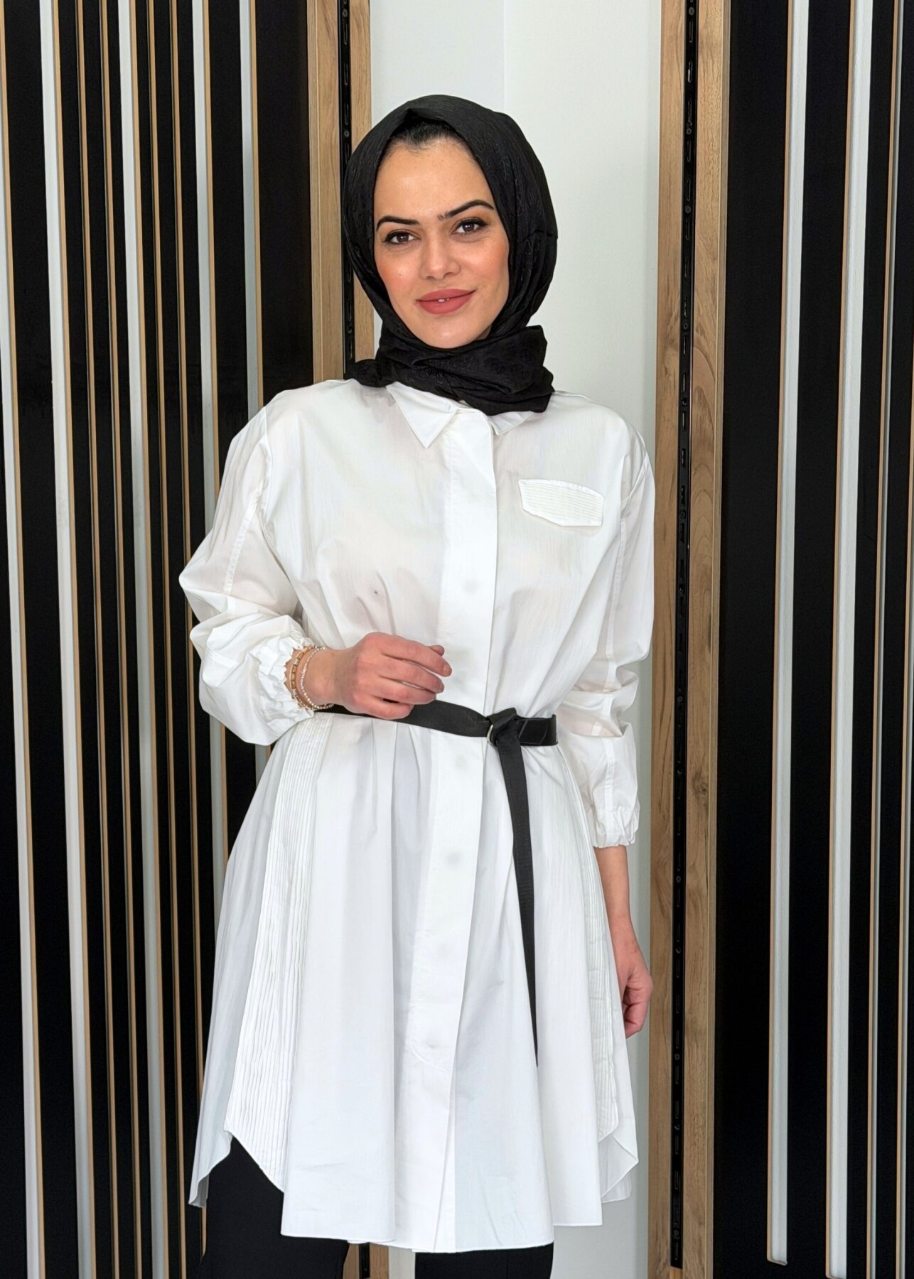 MissWhence Kemerli Gömlek BEYAZ - 2