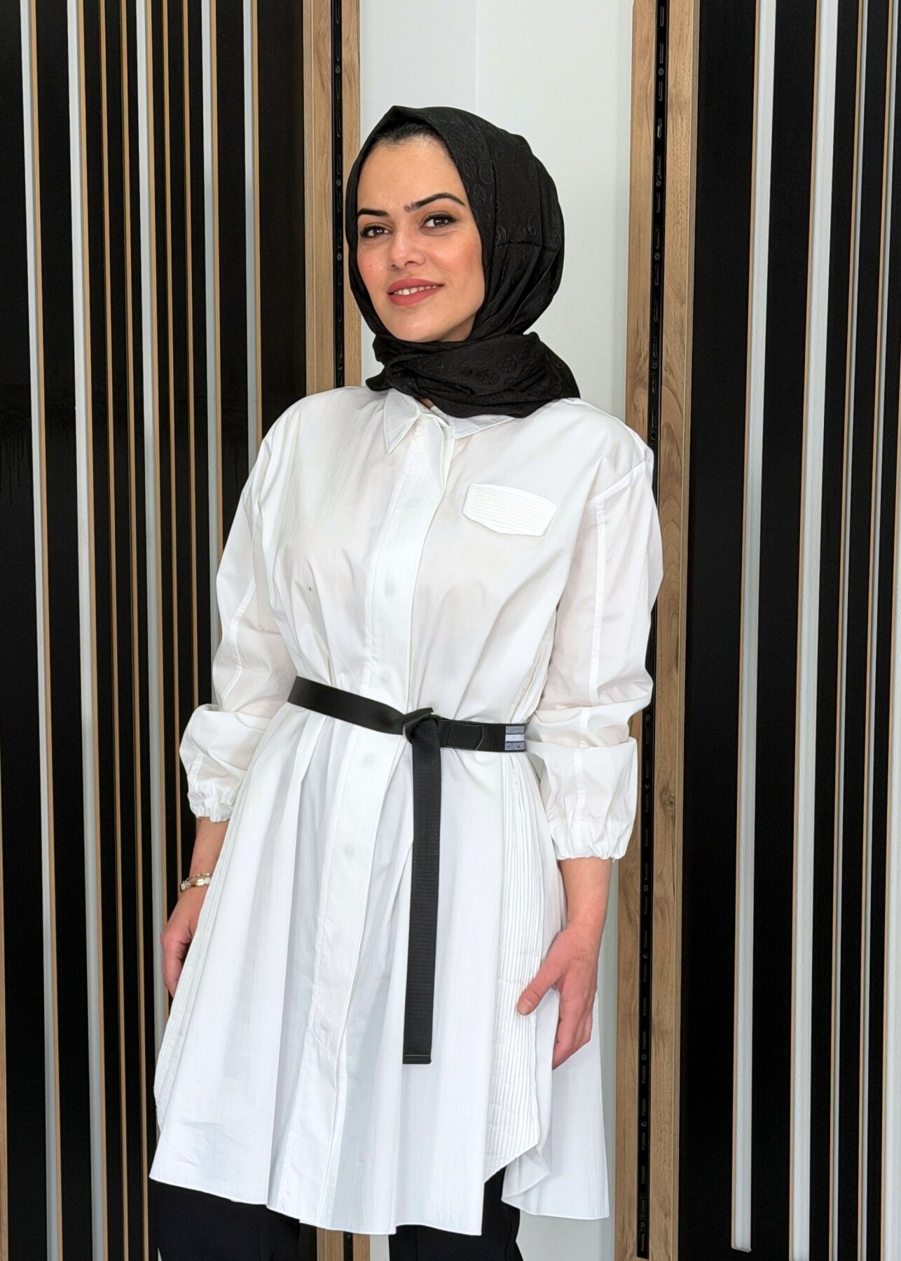 MissWhence Kemerli Gömlek BEYAZ - 3