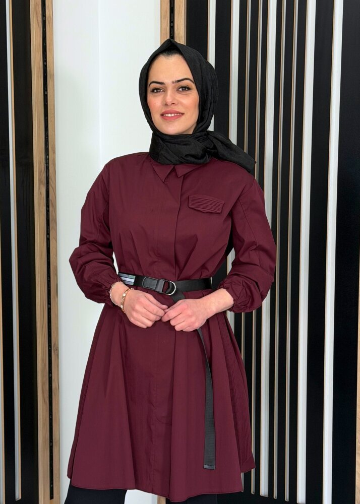 MissWhence Kemerli Gömlek BORDO - 2