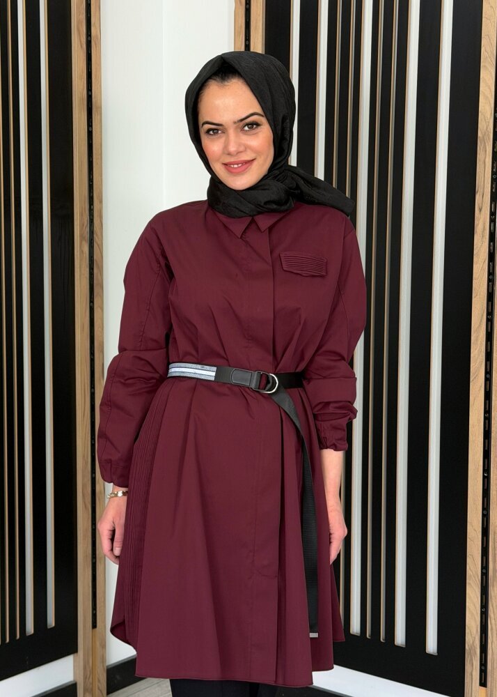 MissWhence Kemerli Gömlek BORDO - 3