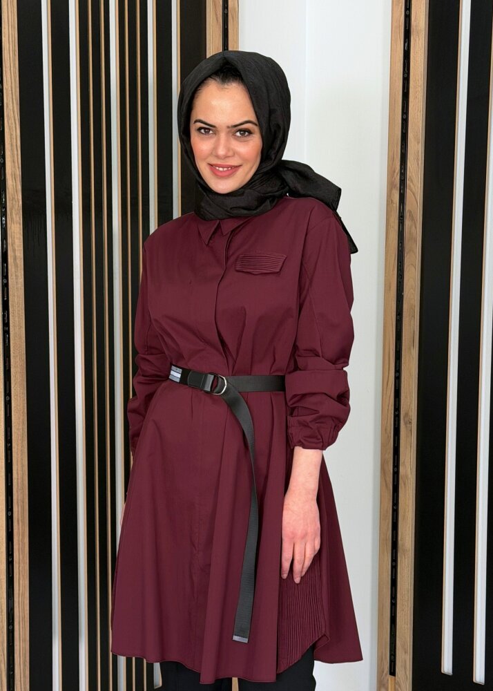 MissWhence Kemerli Gömlek BORDO - 4