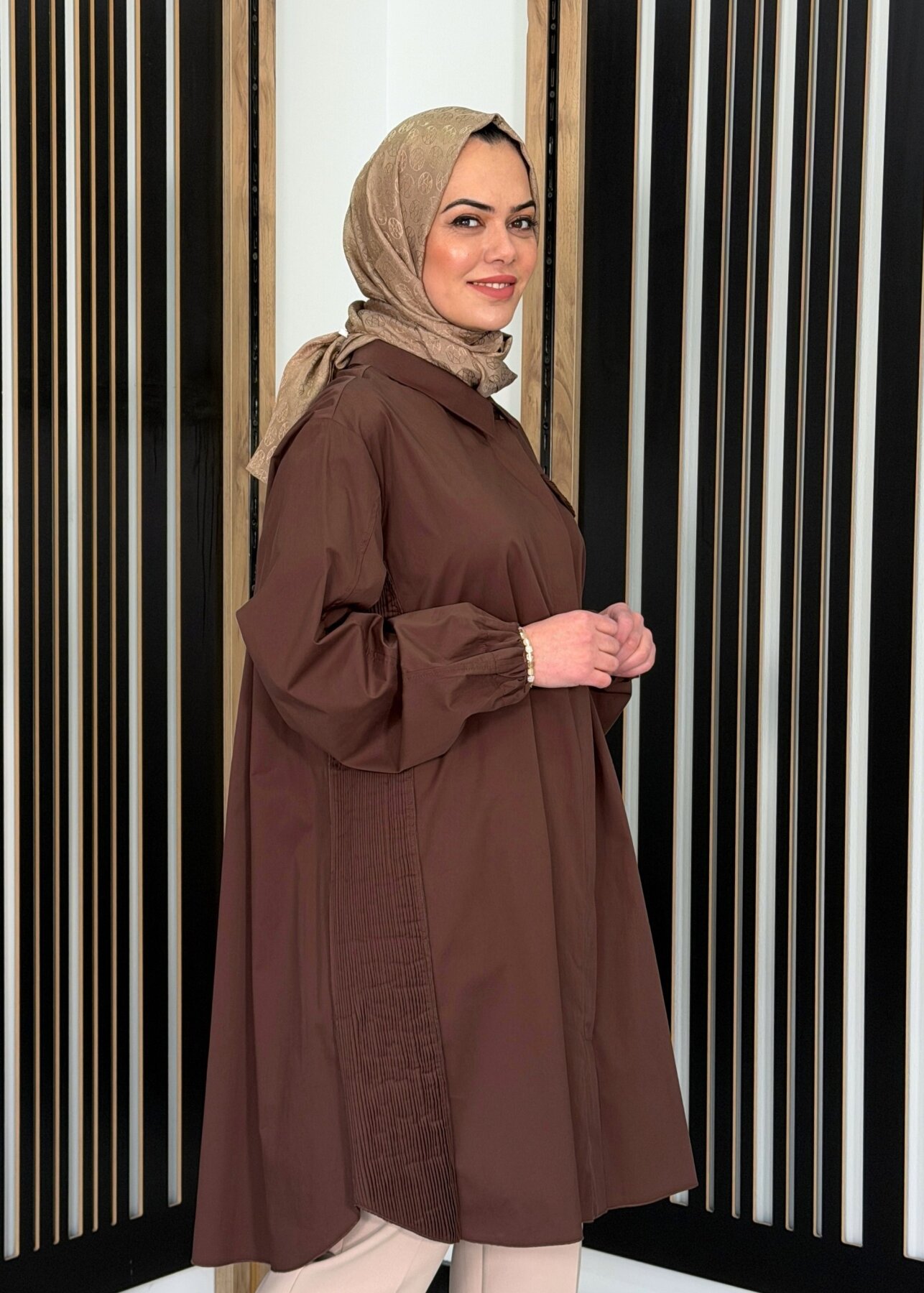 MissWhence Kemerli Gömlek KAHVE - 1