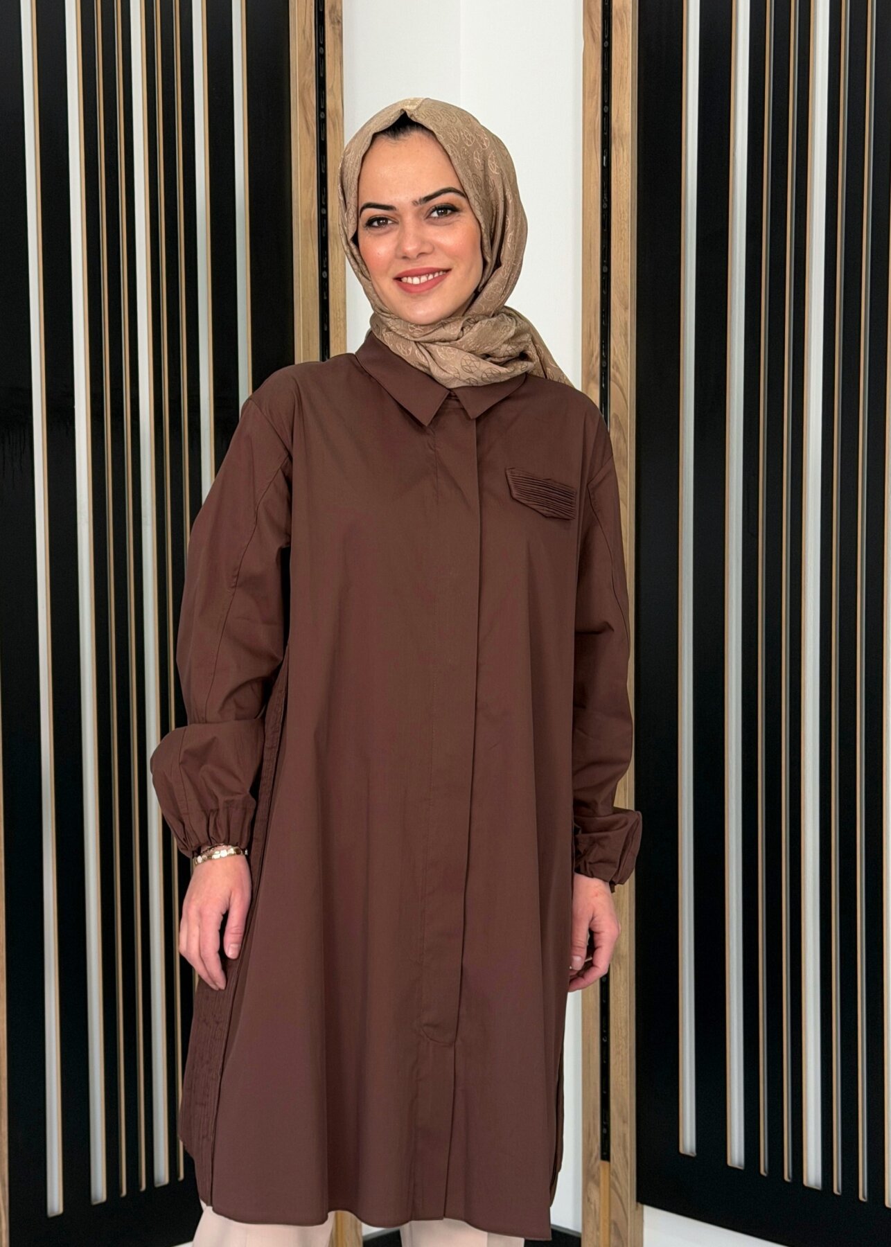 MissWhence Kemerli Gömlek KAHVE - 2