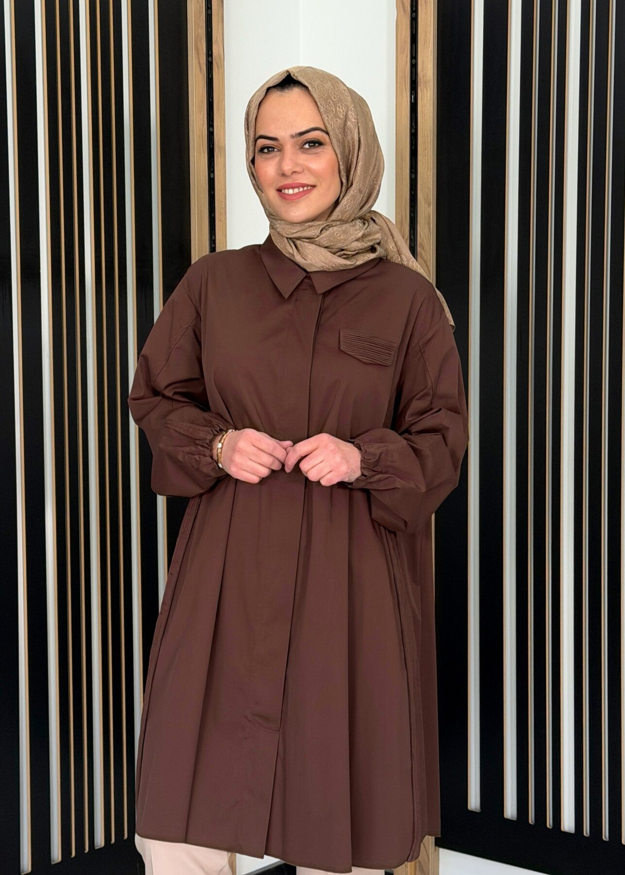 MissWhence Kemerli Gömlek KAHVE - 3