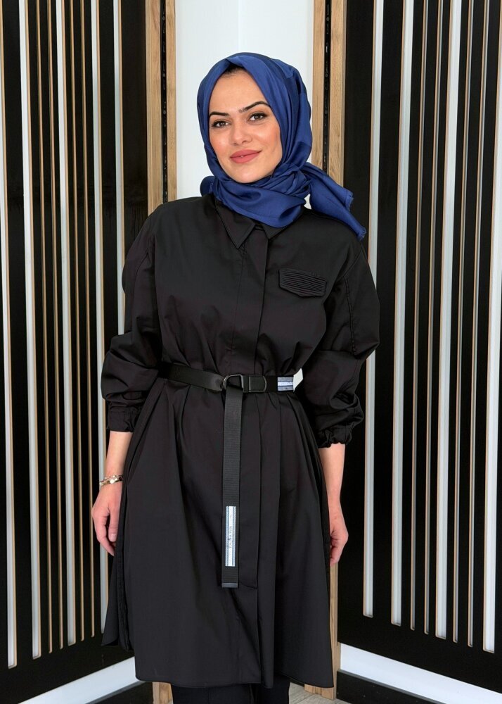 MissWhence Kemerli Gömlek SİYAH - 3