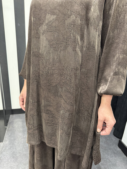 MissWhence Kendinden Desenli Şalvarlı Takım KAHVE - 4