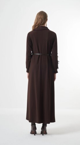 MissWhence Kollaı Kumaş Detaylı Elbise KAHVE - 3