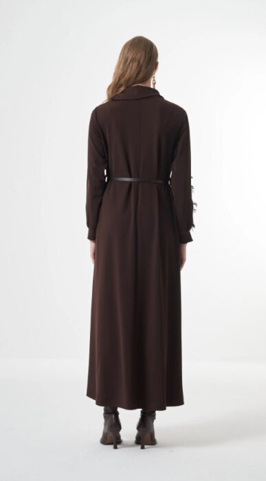 MissWhence Kollaı Kumaş Detaylı Elbise KAHVE - 3