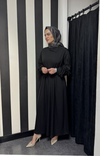 MissWhence Kollaı Kumaş Detaylı Elbise SİYAH - 4