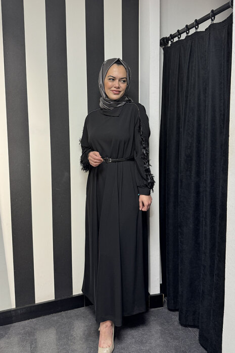 MissWhence Kollaı Kumaş Detaylı Elbise SİYAH - 6