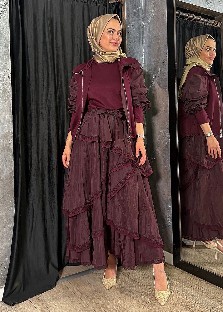 MissWhence Kolları Paraşüt Ceketli Elbise BORDO