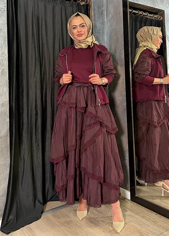 MissWhence Kolları Paraşüt Ceketli Elbise BORDO - 2