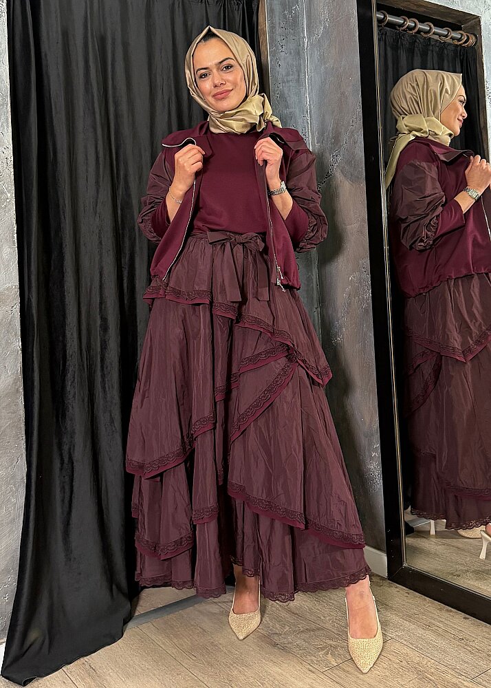 MissWhence Kolları Paraşüt Ceketli Elbise BORDO - 3