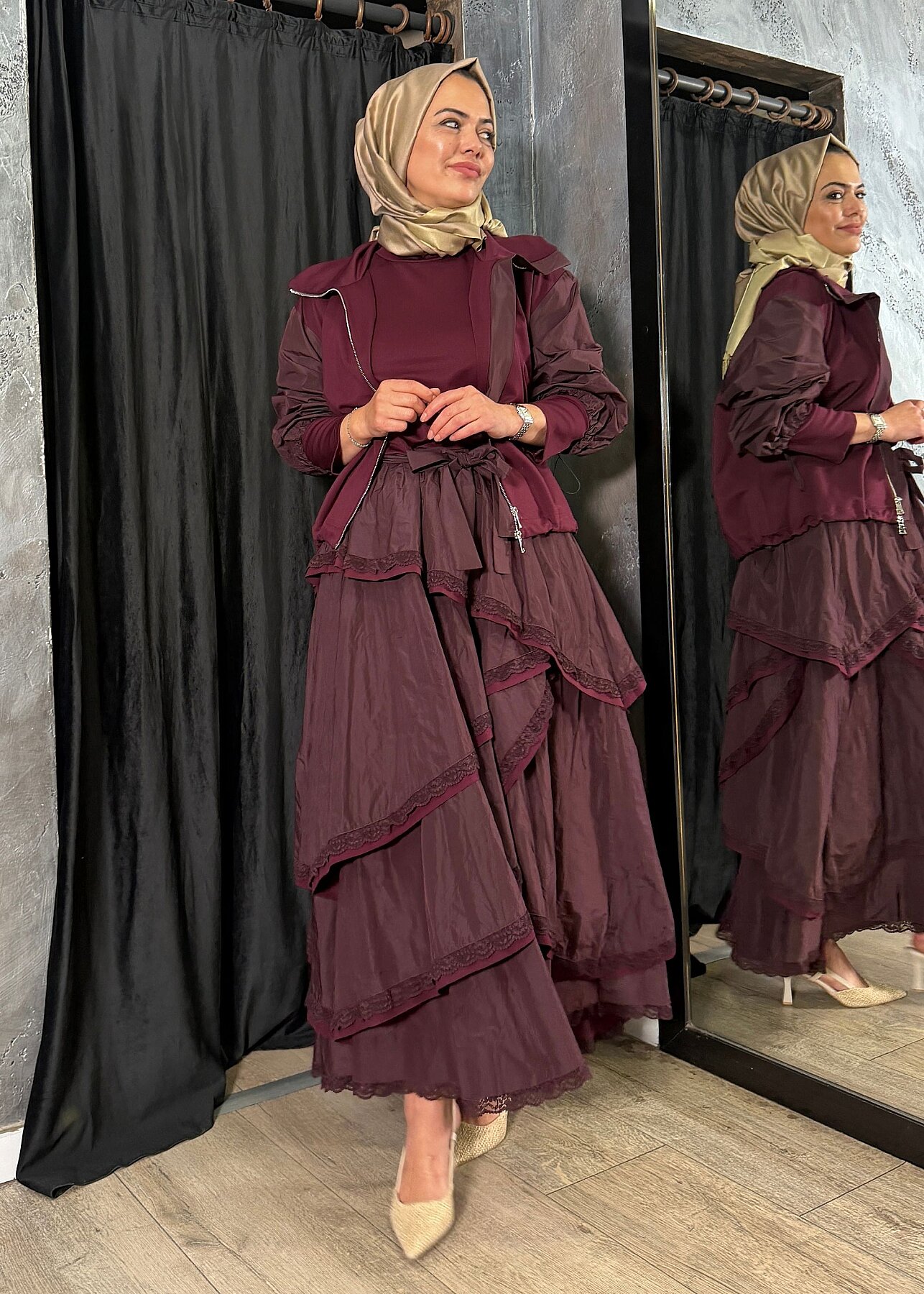 MissWhence Kolları Paraşüt Ceketli Elbise BORDO - 5