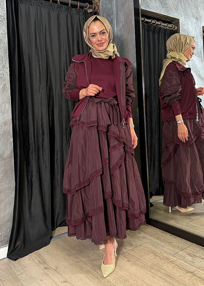 MissWhence Kolları Paraşüt Ceketli Elbise BORDO - 6