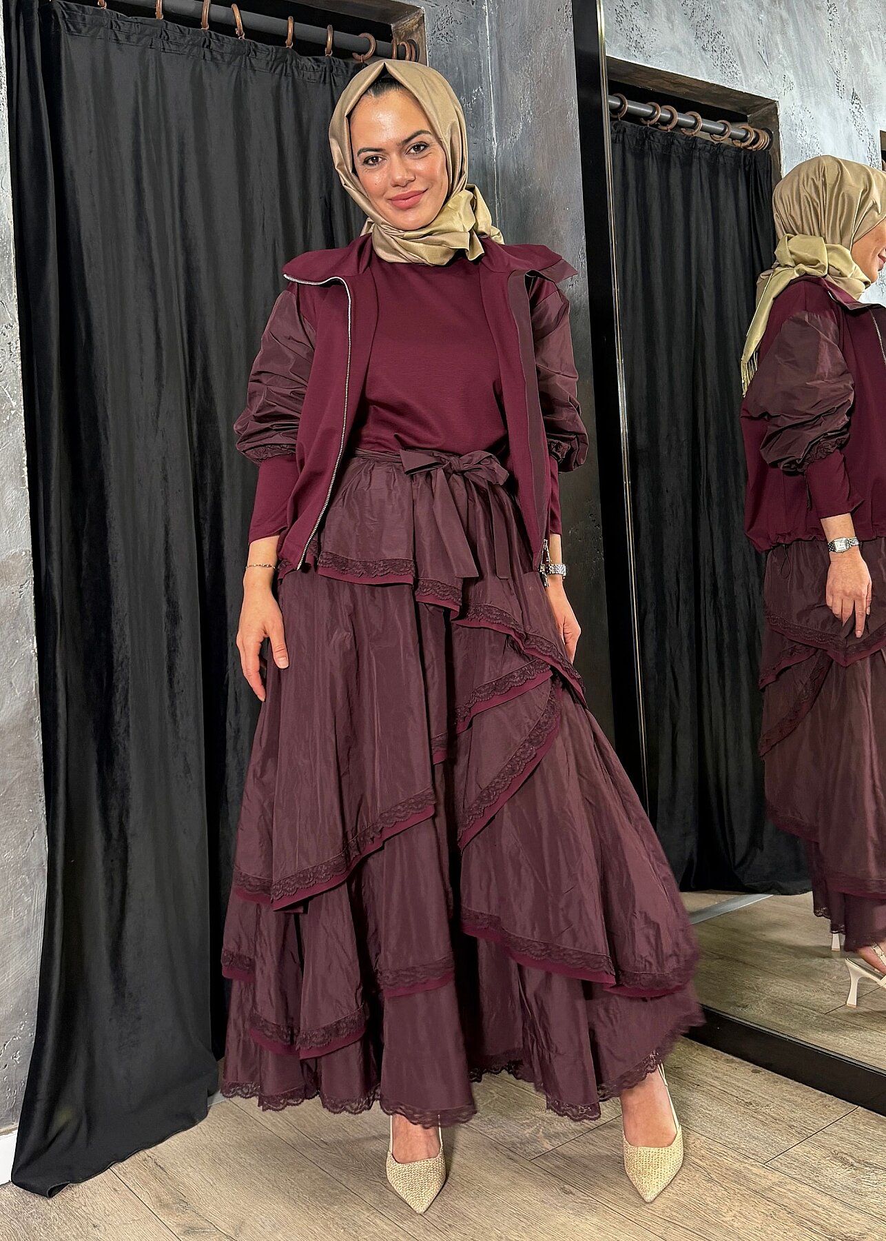 MissWhence Kolları Paraşüt Ceketli Elbise BORDO - 8