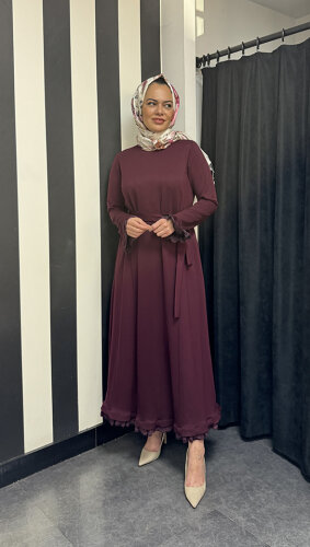 MissWhence Kolları Ve Etek Ucu Dantelli Elbise BORDO - 3