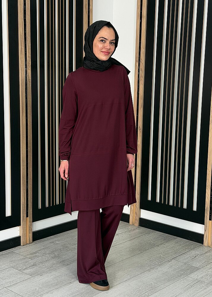 MissWhence Nervürlü Bol Paça Pantolon BORDO - 2