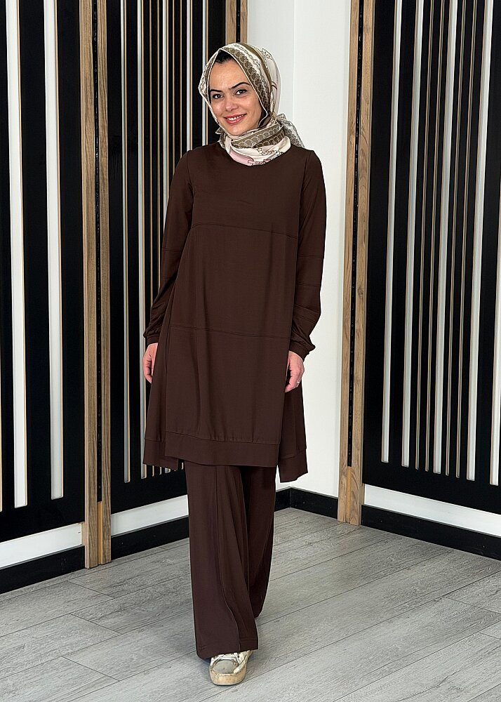 MissWhence Nervürlü Bol Paça Pantolon KAHVE - 3