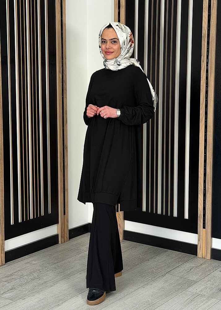 MissWhence Nervürlü Bol Paça Pantolon SİYAH - 2