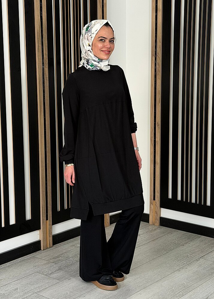 MissWhence Nervürlü Bol Paça Pantolon SİYAH - 3