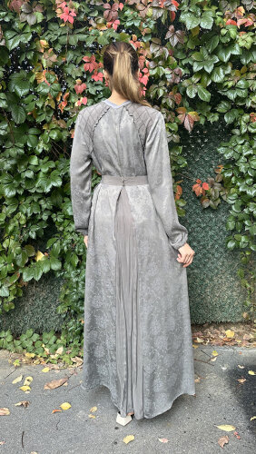 MissWhence Önden Fermuarlı Çiçekli Elbise GRİ - 4