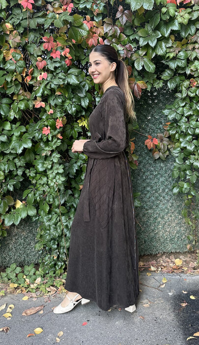 MissWhence Önden Fermuarlı Çiçekli Elbise KAHVE - 3