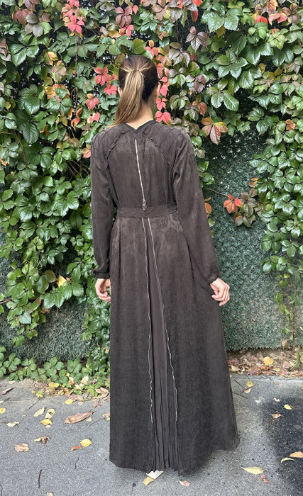 MissWhence Önden Fermuarlı Çiçekli Elbise KAHVE - 4