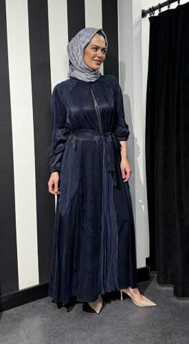 MissWhence Önden Fermuarlı Çiçekli Elbise LACİVERT - 3