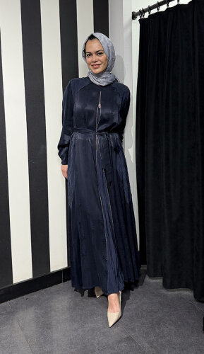 MissWhence Önden Fermuarlı Çiçekli Elbise LACİVERT - 4