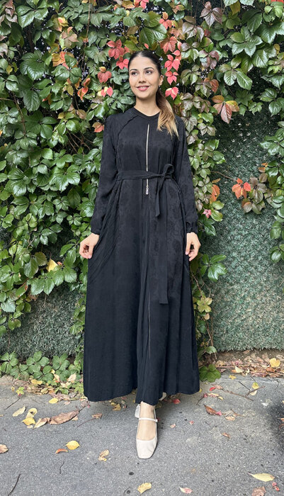 MissWhence Önden Fermuarlı Çiçekli Elbise SİYAH - 1