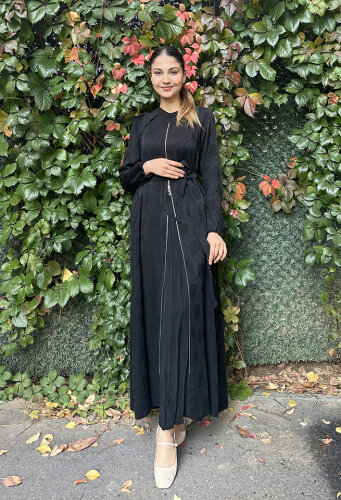 MissWhence Önden Fermuarlı Çiçekli Elbise SİYAH - 2