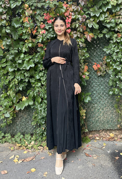 MissWhence Önden Fermuarlı Çiçekli Elbise SİYAH - 2