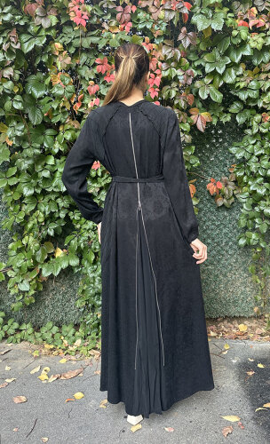 MissWhence Önden Fermuarlı Çiçekli Elbise SİYAH - 3