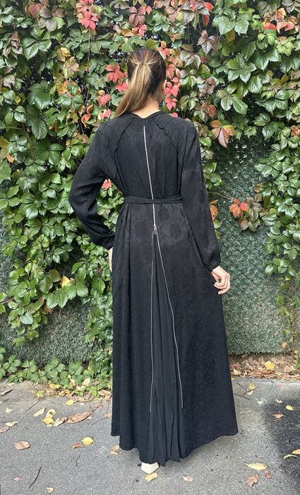 MissWhence Önden Fermuarlı Çiçekli Elbise SİYAH - 3