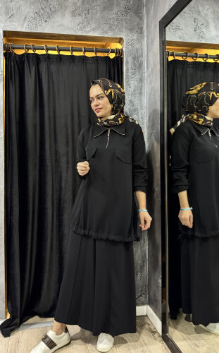 MissWhence Önü Cepli Fermuarlı Pantolon Takım SİYAH 