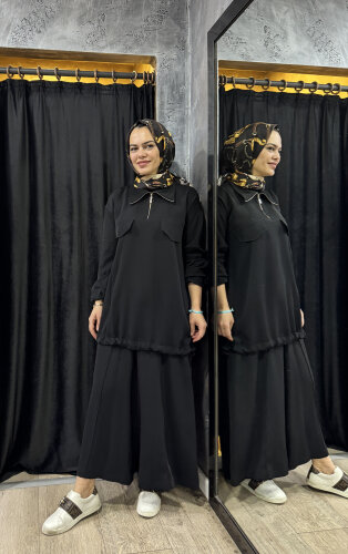 MissWhence Önü Cepli Fermuarlı Pantolon Takım SİYAH - 2