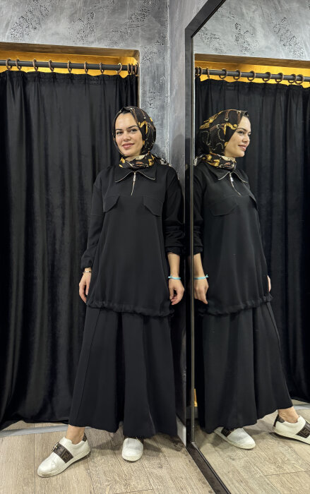 MissWhence Önü Cepli Fermuarlı Pantolon Takım SİYAH - 2