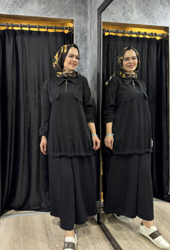 MissWhence Önü Cepli Fermuarlı Pantolon Takım SİYAH - 3